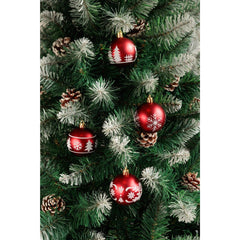 Set 12 globuri de Craciun Ø6 cm rosii cu detalii albe, plastic - MagicHome