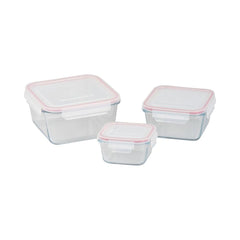 Set 3 caserole patrate din sticla MagicHome, 450/1000/1900 ml, roz