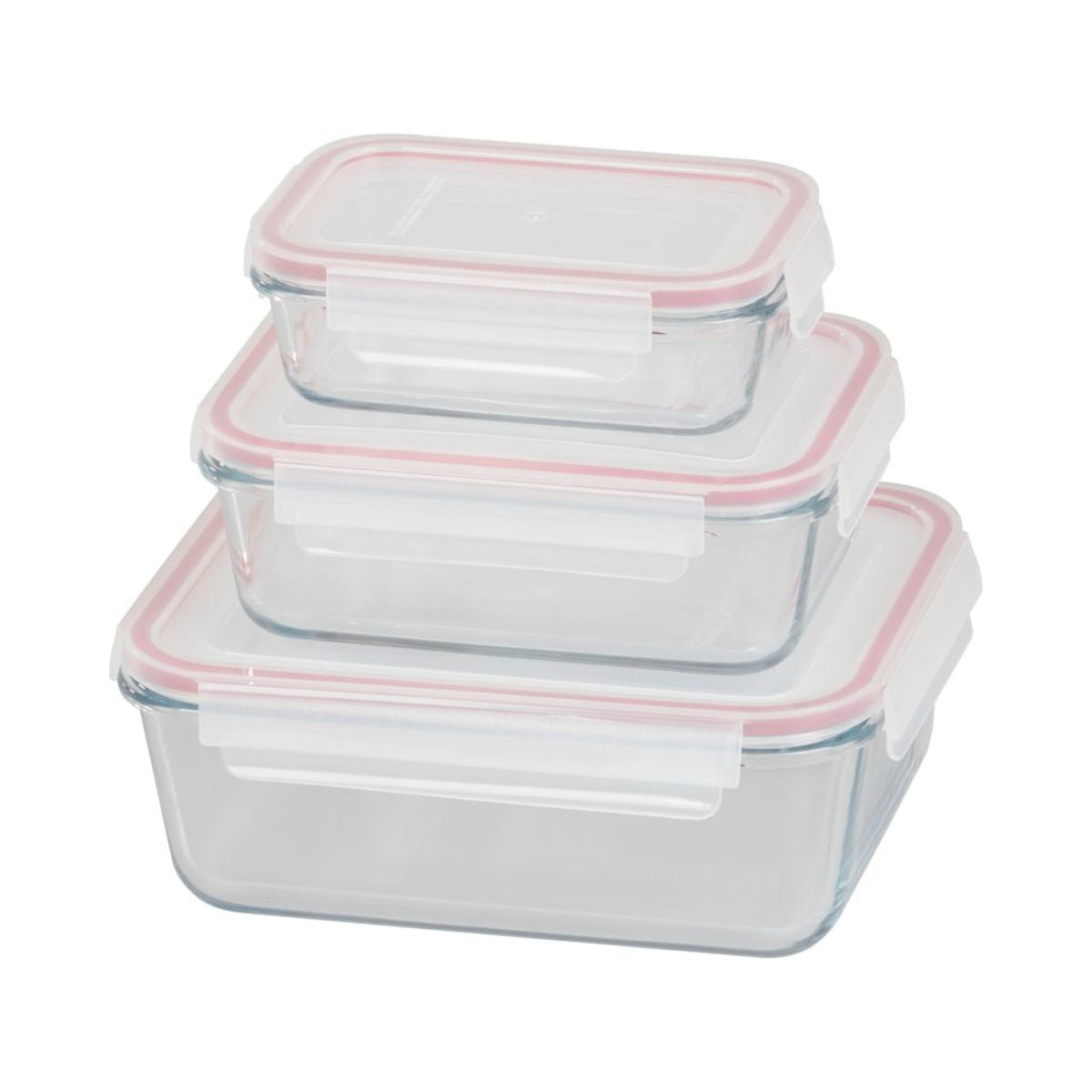 Set 3 caserole dreptunghiulare din sticla MagicHome, 400/900/1900 ml, roz, 1, hectarul.ro