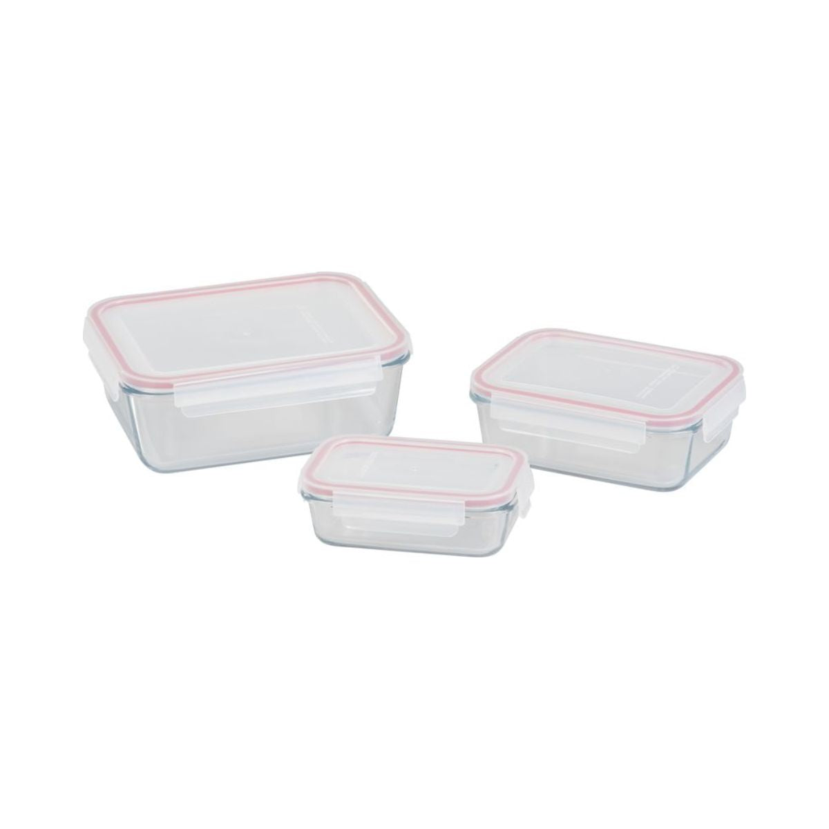 Set 3 caserole dreptunghiulare din sticla MagicHome, 400/900/1900 ml, roz, 3, hectarul.ro