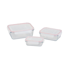 Set 3 caserole dreptunghiulare din sticla MagicHome, 400/900/1900 ml, roz