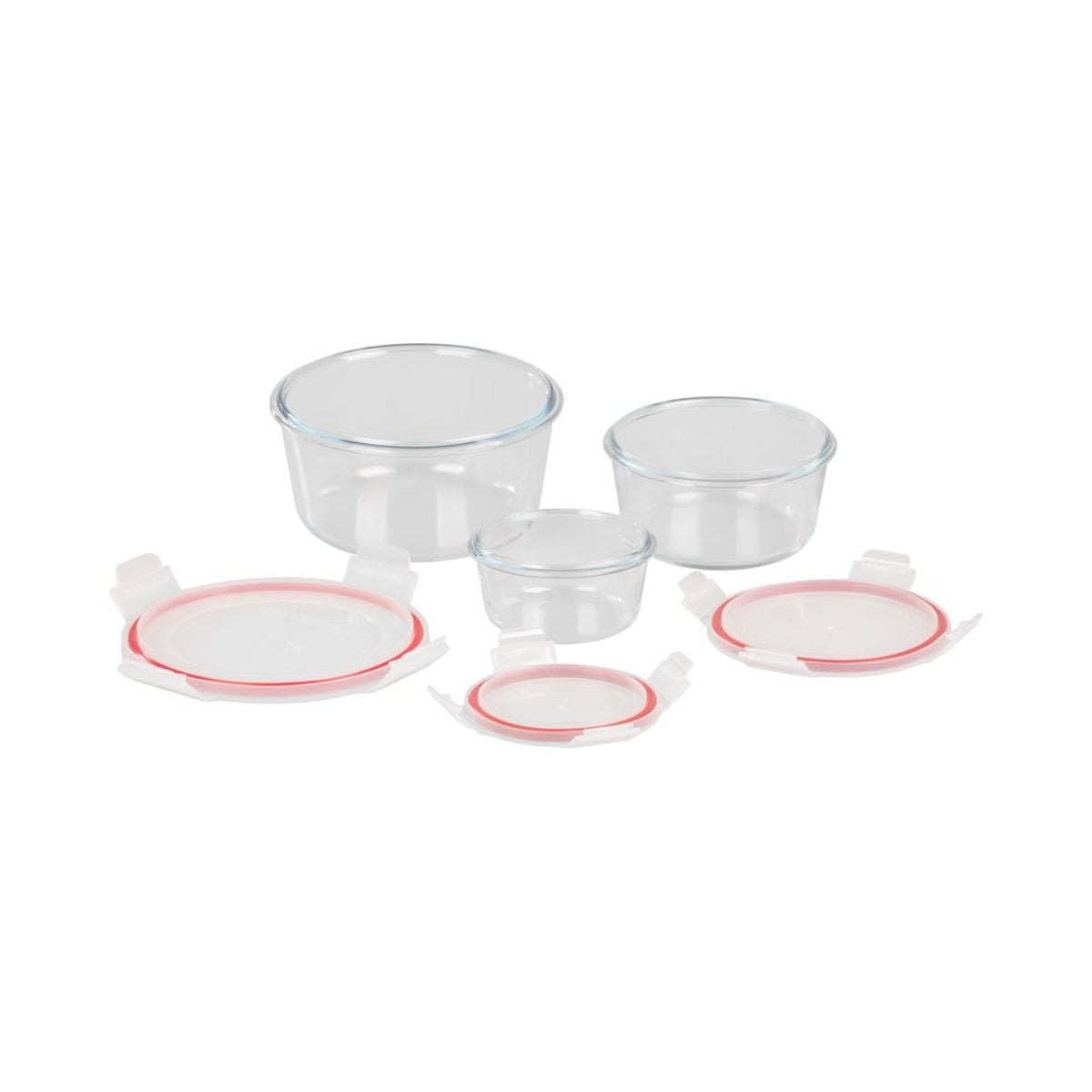 Set 3 caserole rotunde din sticla MagicHome, 370/800/1500 ml, roz, 3, hectarul.ro