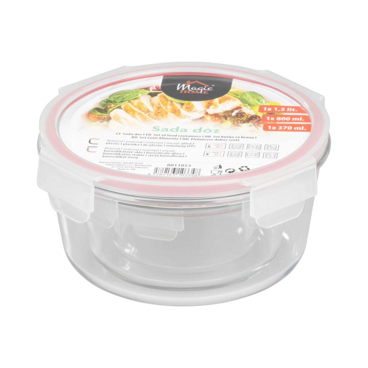 Set 3 caserole rotunde din sticla MagicHome, 370/800/1500 ml, roz, 4, hectarul.ro