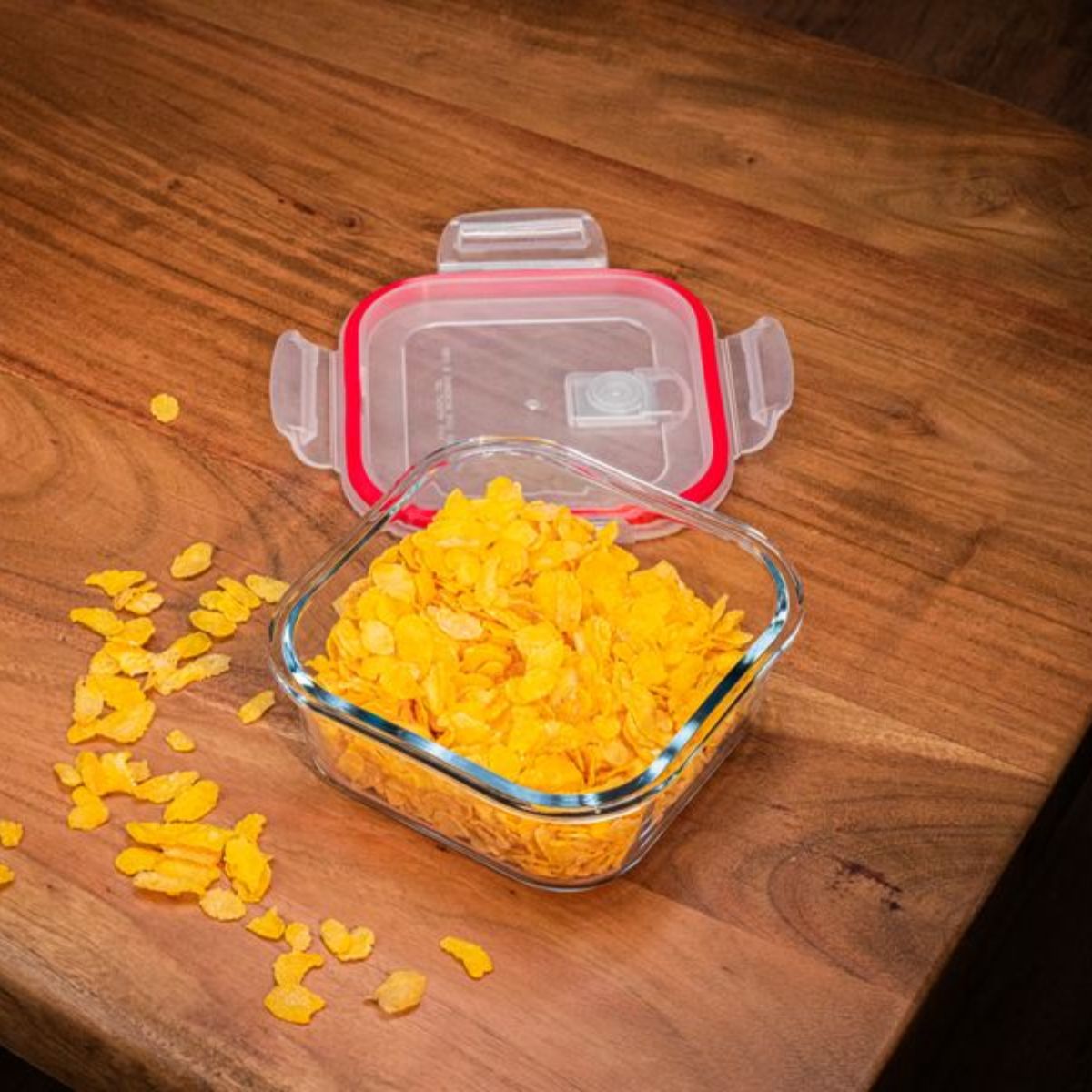 Caserola patrata 750 ml din sticla borosilicata cu capac BSG1 MagicHome, roz, 2, hectarul.ro