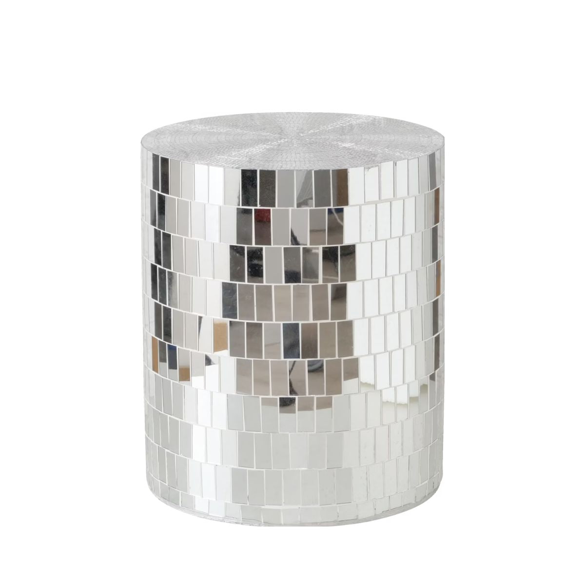 Masuta de cafea argintie Ø45 cm din sticla si compozit Disco Boltze