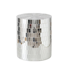 Masuta de cafea argintie Ø45 cm din sticla si compozit Disco Boltze