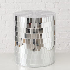 Masuta de cafea argintie Ø45 cm din sticla si compozit Disco Boltze