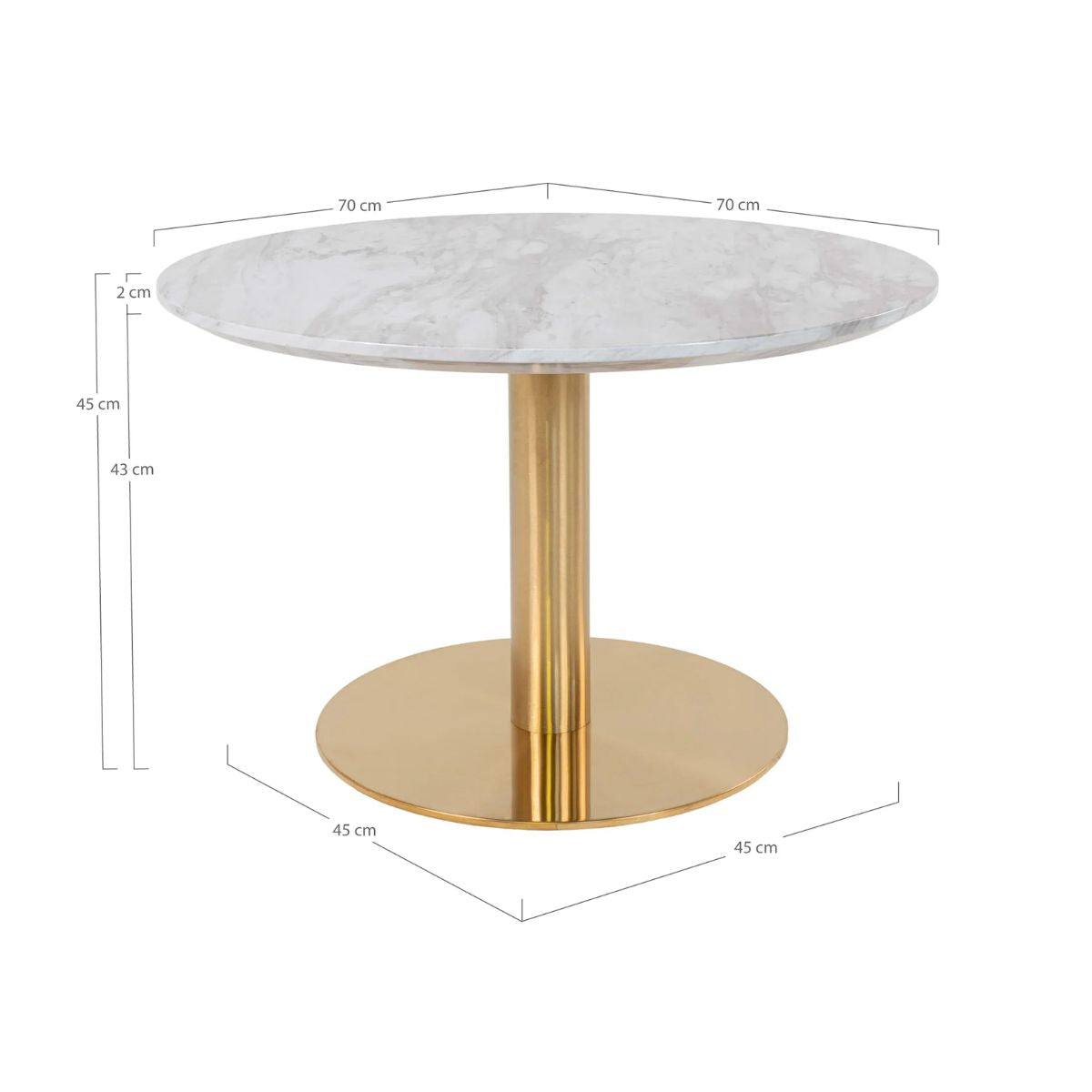 Masuta de cafea alb/auriu cu aspect de marmura din otel si MDF Ø70 cm Bolzano House Nordic, 8, hectarul.ro