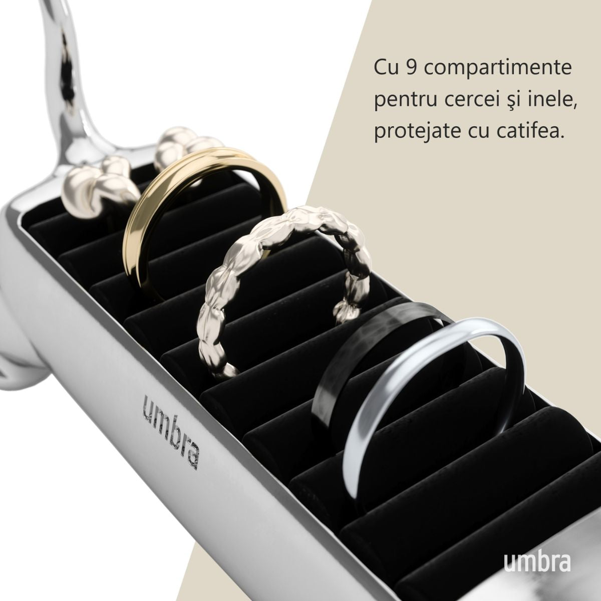 Suport pentru bijuterii, din metal si catifea, Ali Cat Umbra, 2, hectarul.ro