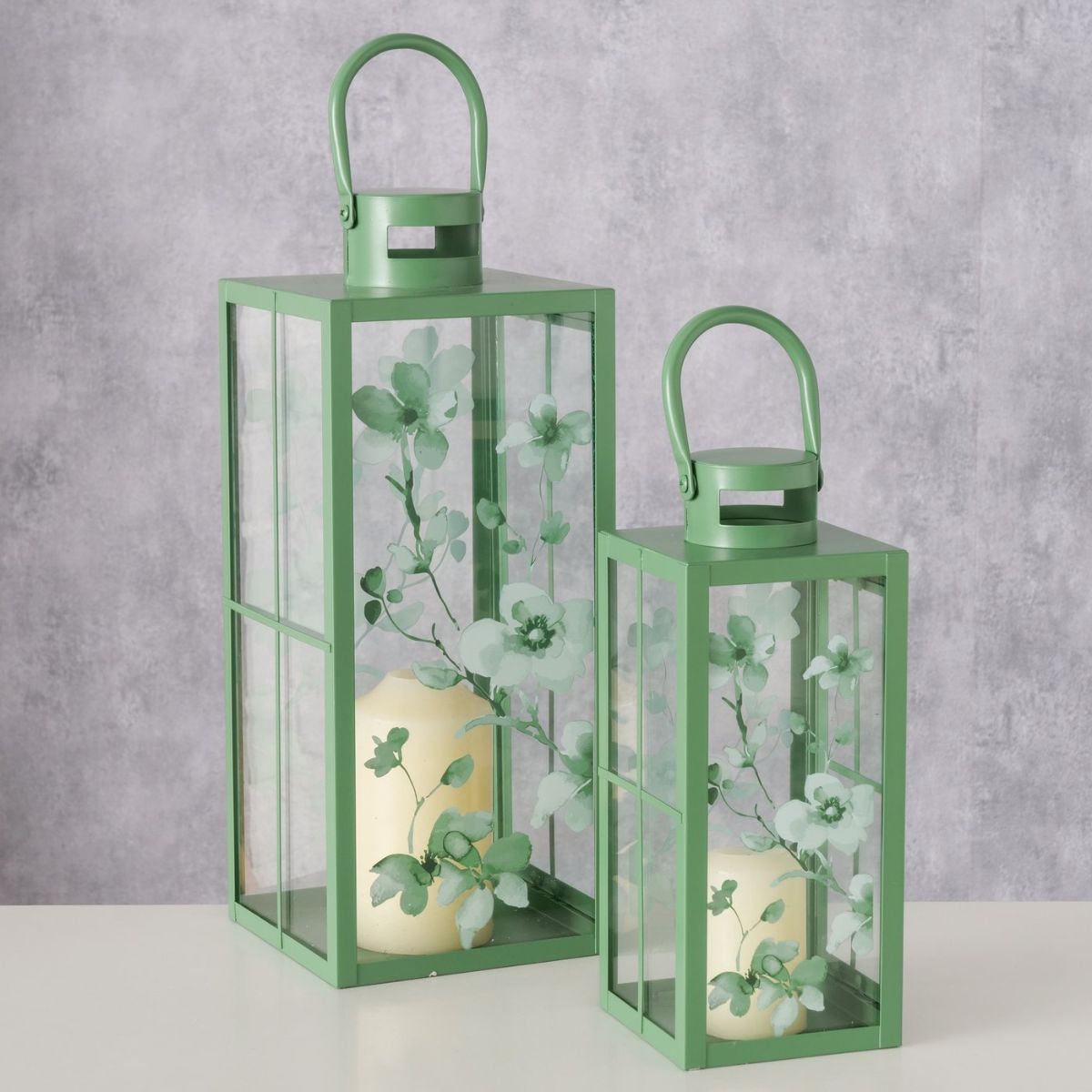 Set 2 felinare verzi din metal si sticla 36,2 / 25,5 cm Kate Boltze, 2, hectarul.ro