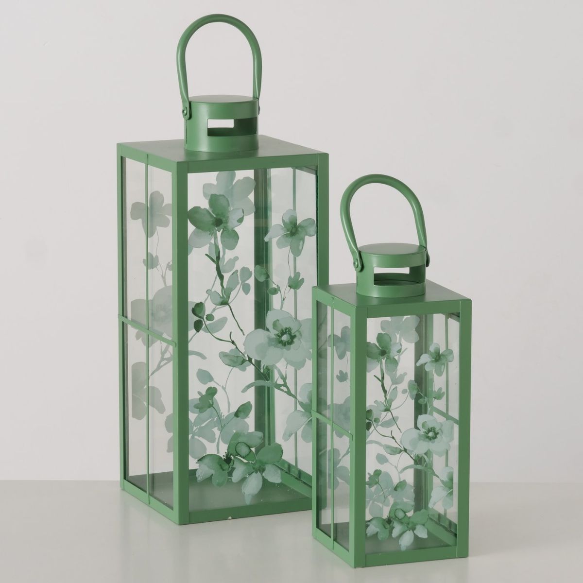 Set 2 felinare verzi din metal si sticla 36,2 / 25,5 cm Kate Boltze, 8, hectarul.ro