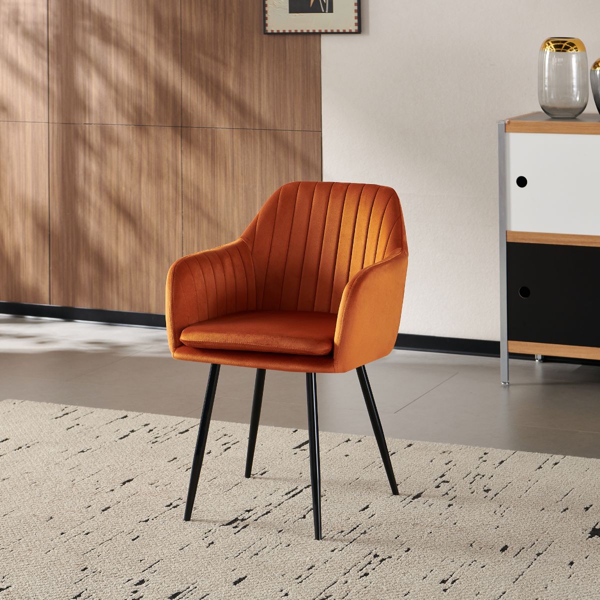 Scaun living/dining portocaliu, tapiserie catifea, cadru metalic, Linea HARO, 6, hectarul.ro