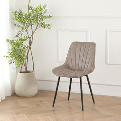 Scaun dining taupe cu cadru metalic fix si sezut textil, 60x60x80 cm, Lisse A866 HARO