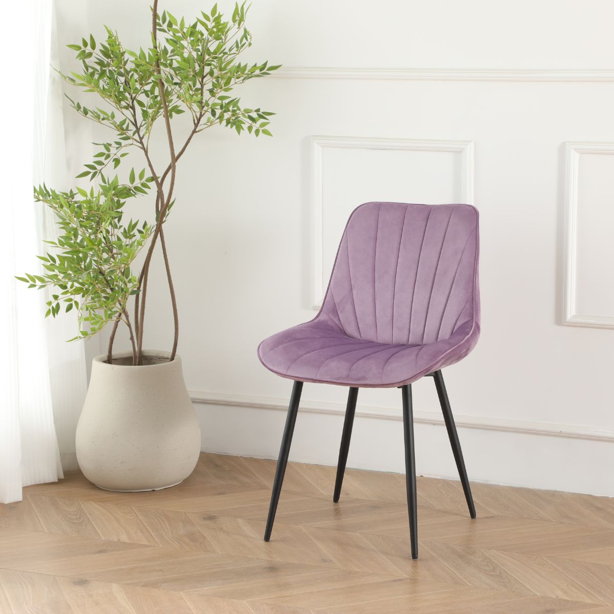 Scaun dining lila cu cadru metalic fix si sezut textil, 60x60x80 cm, Lisse A866 HARO, 2, hectarul.ro
