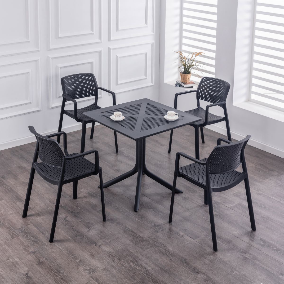 Masa terasa/gradina neagra din polipropilena, 80x80x74 cm, Toledo Bistro, 4, hectarul.ro