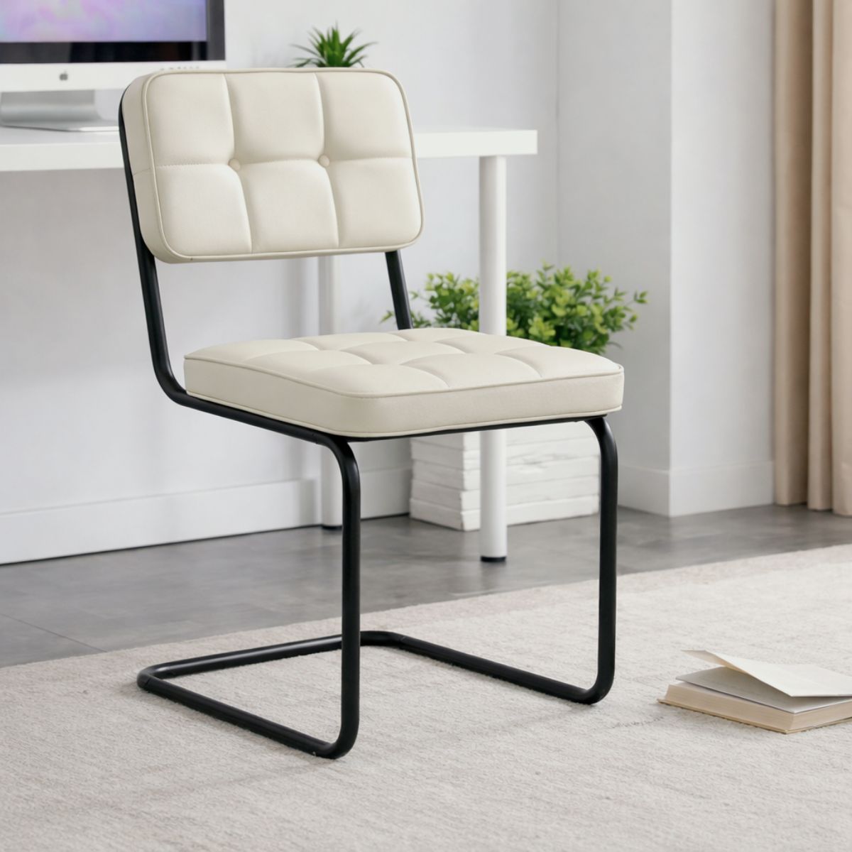 Scaun living/dining crem din piele artificiala si metal Oslo View Haro, 3, hectarul.ro