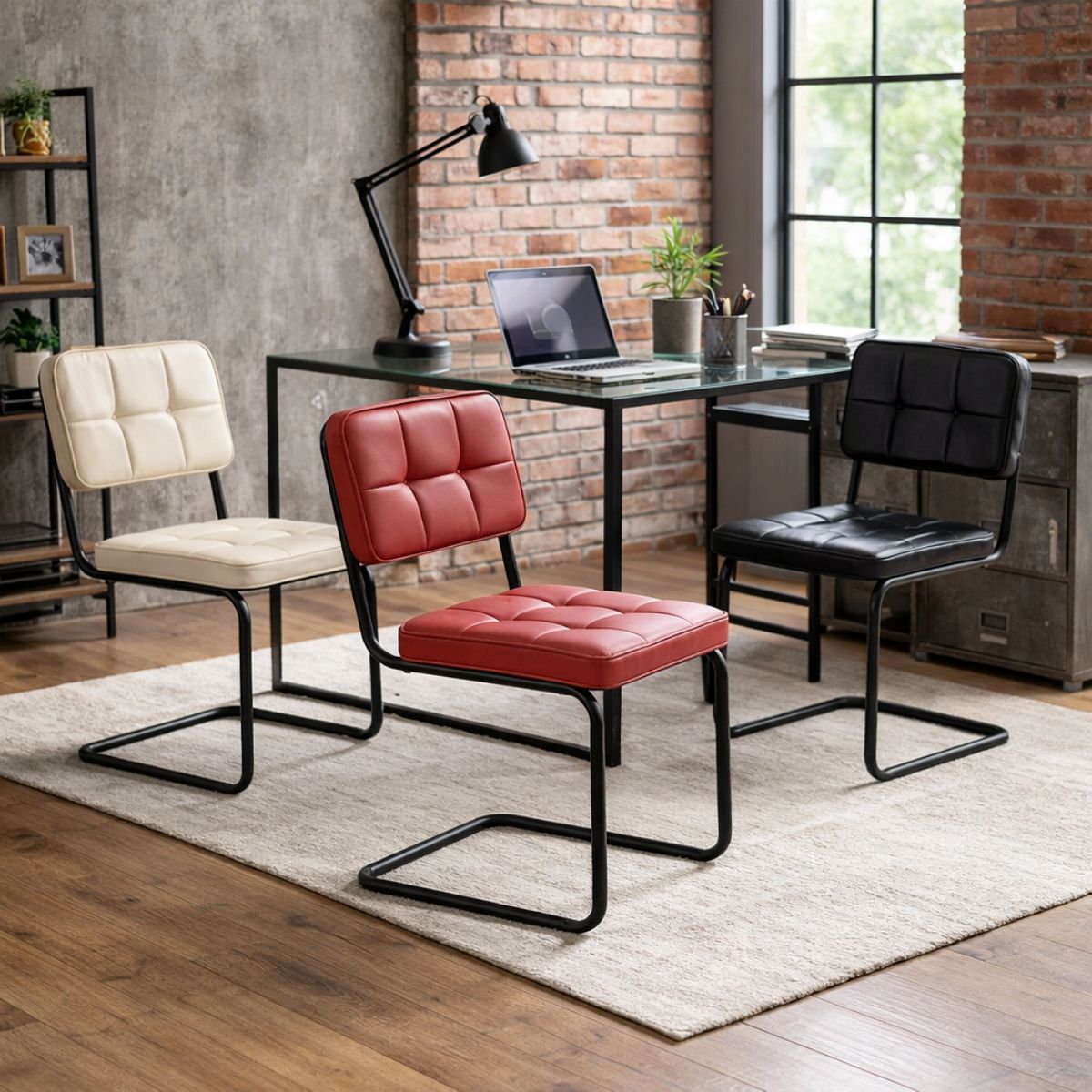 Scaun living/dining rosu din piele artificiala si metal Oslo View Haro, 2, hectarul.ro