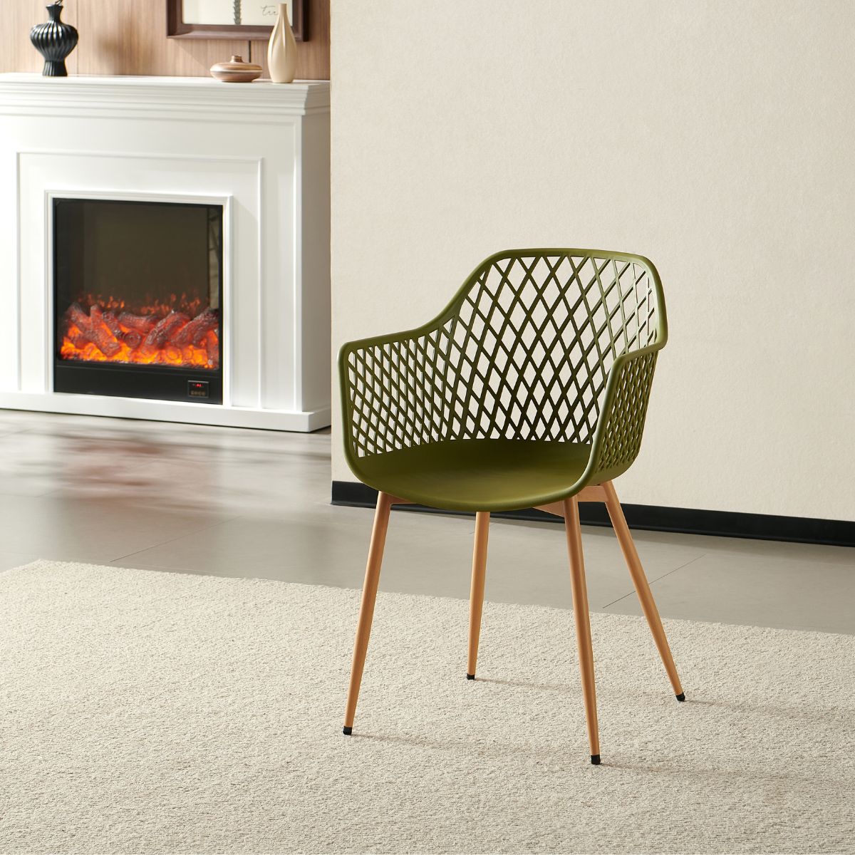 Scaun dining verde-oliv din polipropilena si metal Diamond Haro, 2, hectarul.ro