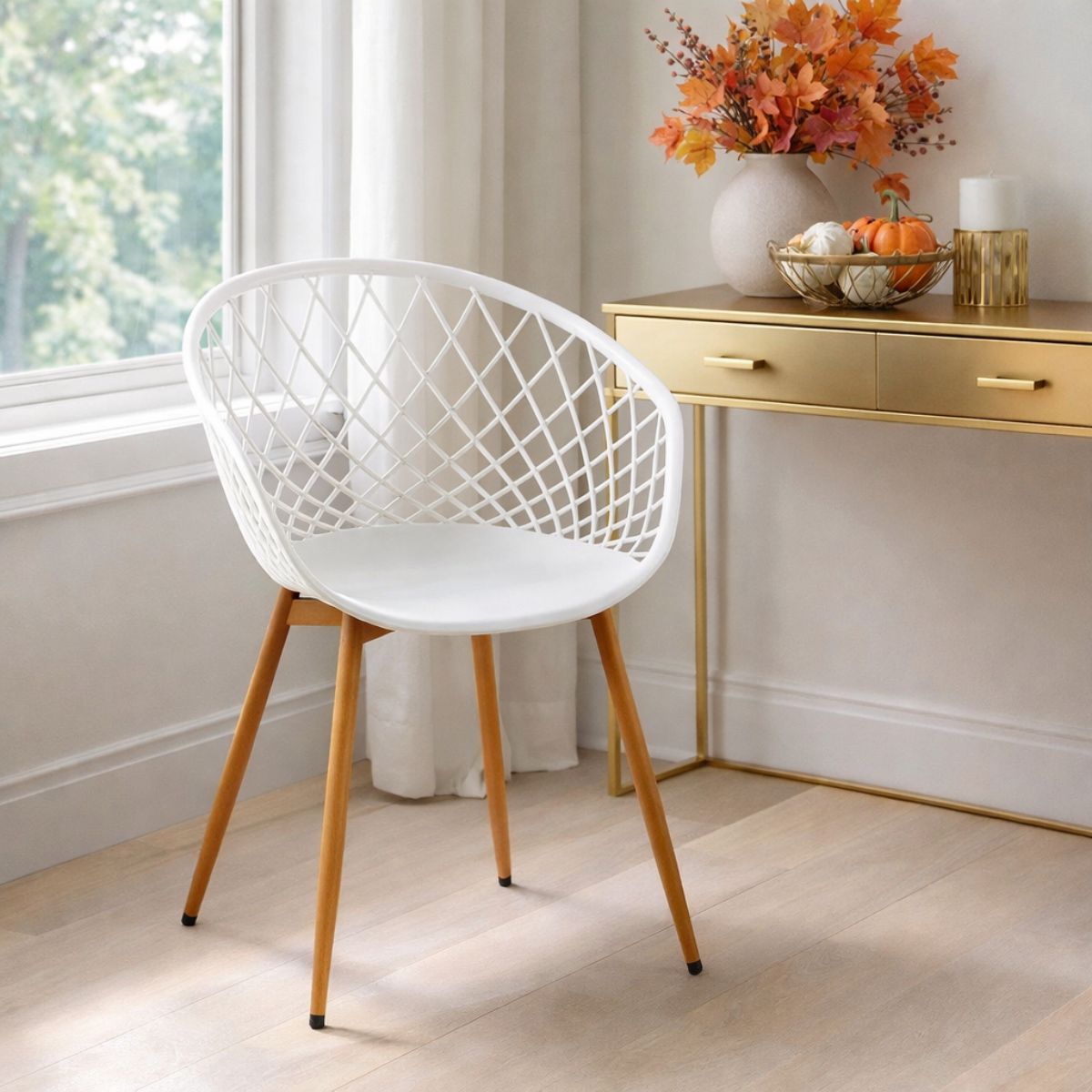 Scaun de living alb din polipropilena si metal Optimus Grand Haro, 2, hectarul.ro