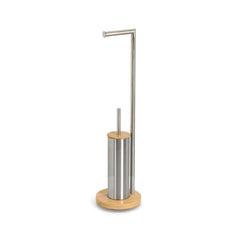 Perie WC Zeller, inox/bambus, cu suport hartie igienica integrat, 72.5 cm