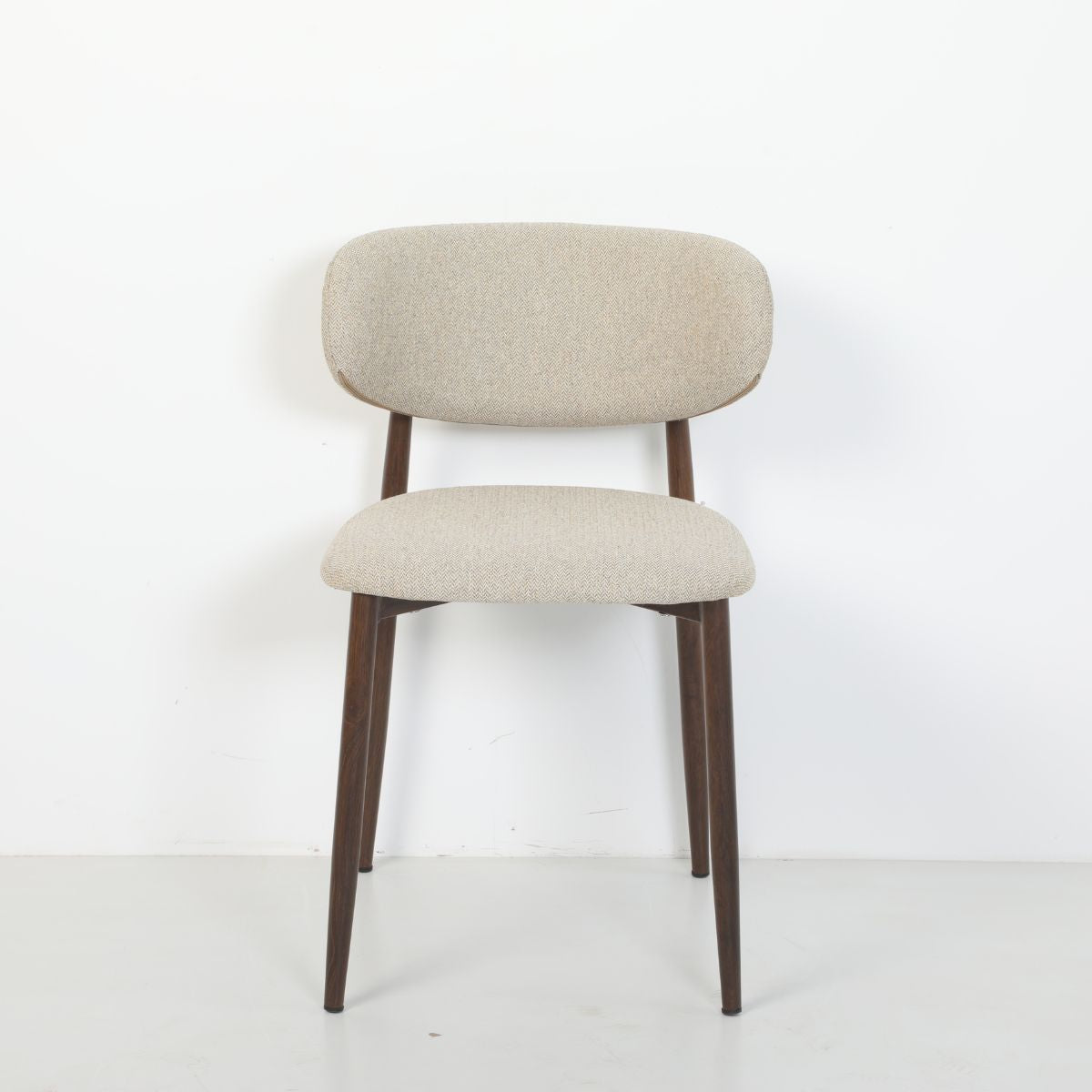 Scaun dining Classic Ote bej, textil, cu picioare metalice cu aspect lemn, 10, hectarul.ro