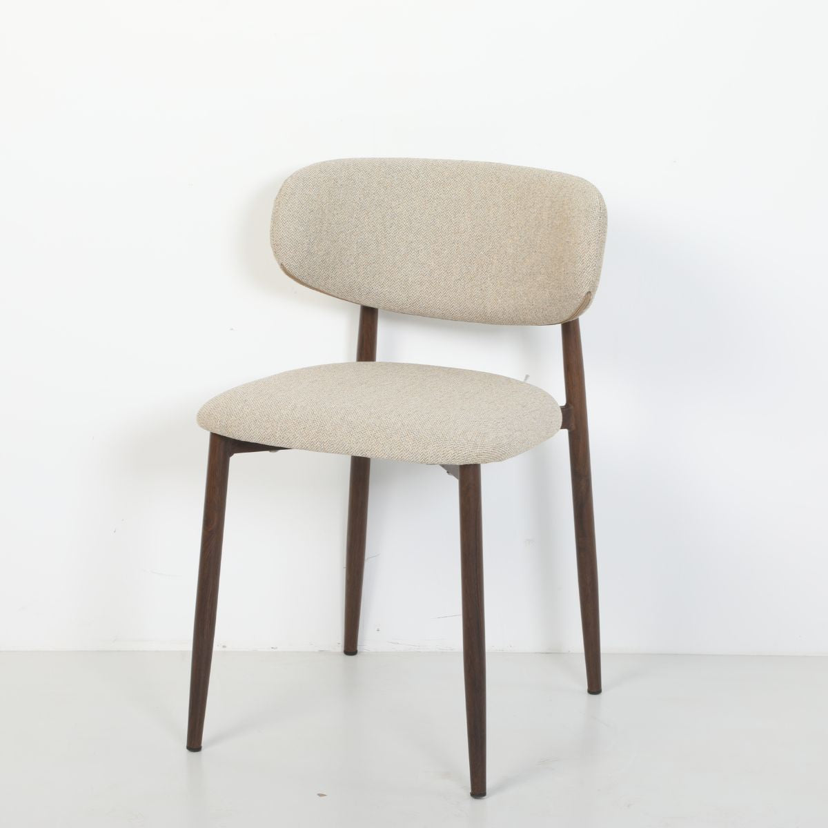 Scaun dining Classic Ote bej, textil, cu picioare metalice cu aspect lemn, 7, hectarul.ro