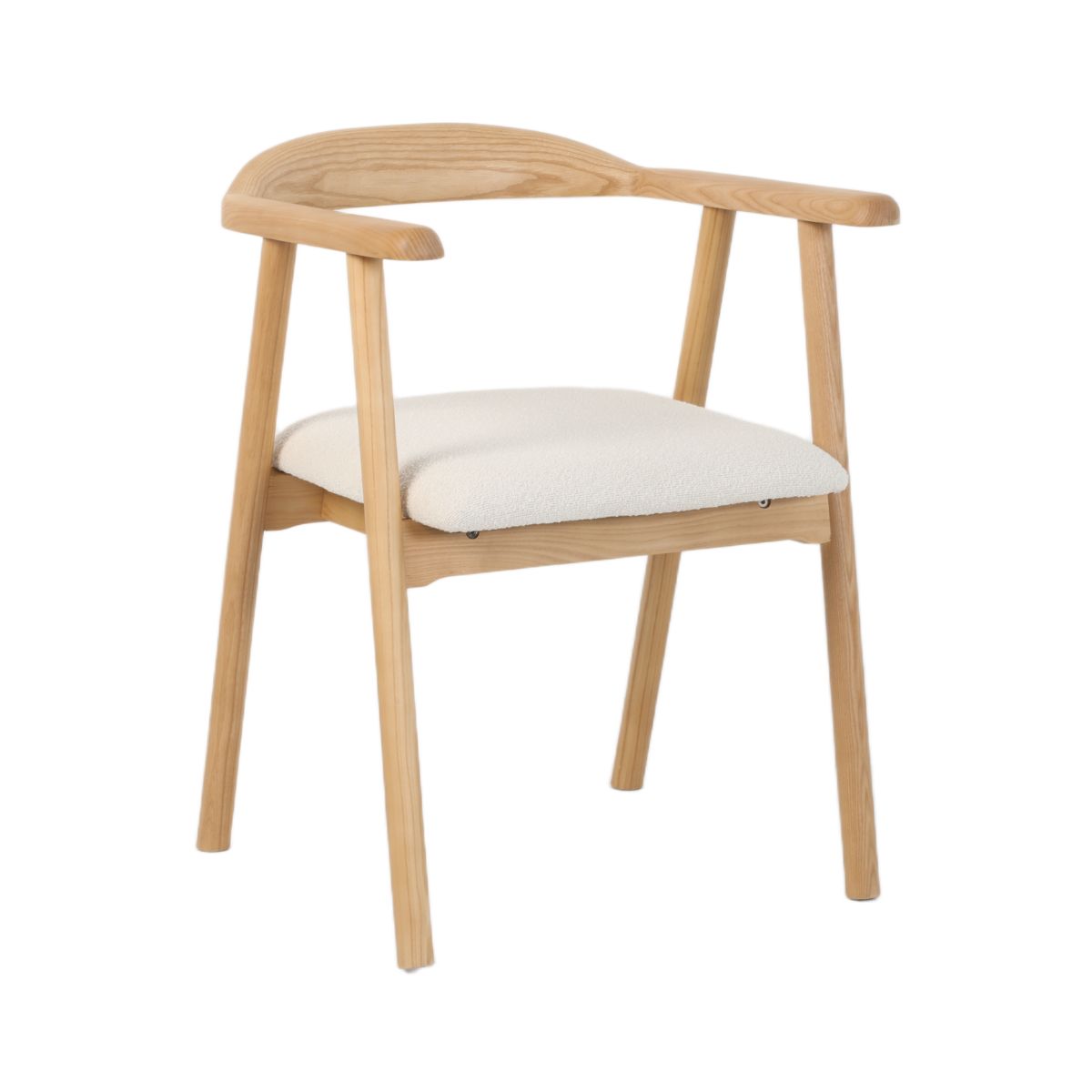 Scaun dining Lund Boucler crem, textil, cu picioare din lemn de frasin cu aspect stejar