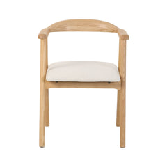 Scaun dining Lund Boucler crem, textil, cu picioare din lemn de frasin cu aspect stejar