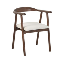 Scaun dining Lund Boucler crem, textil, cu picioare din lemn de frasin cu aspect nuc