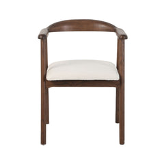 Scaun dining Lund Boucler crem, textil, cu picioare din lemn de frasin cu aspect nuc