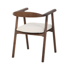 Scaun dining Lund Boucler crem, textil, cu picioare din lemn de frasin cu aspect nuc