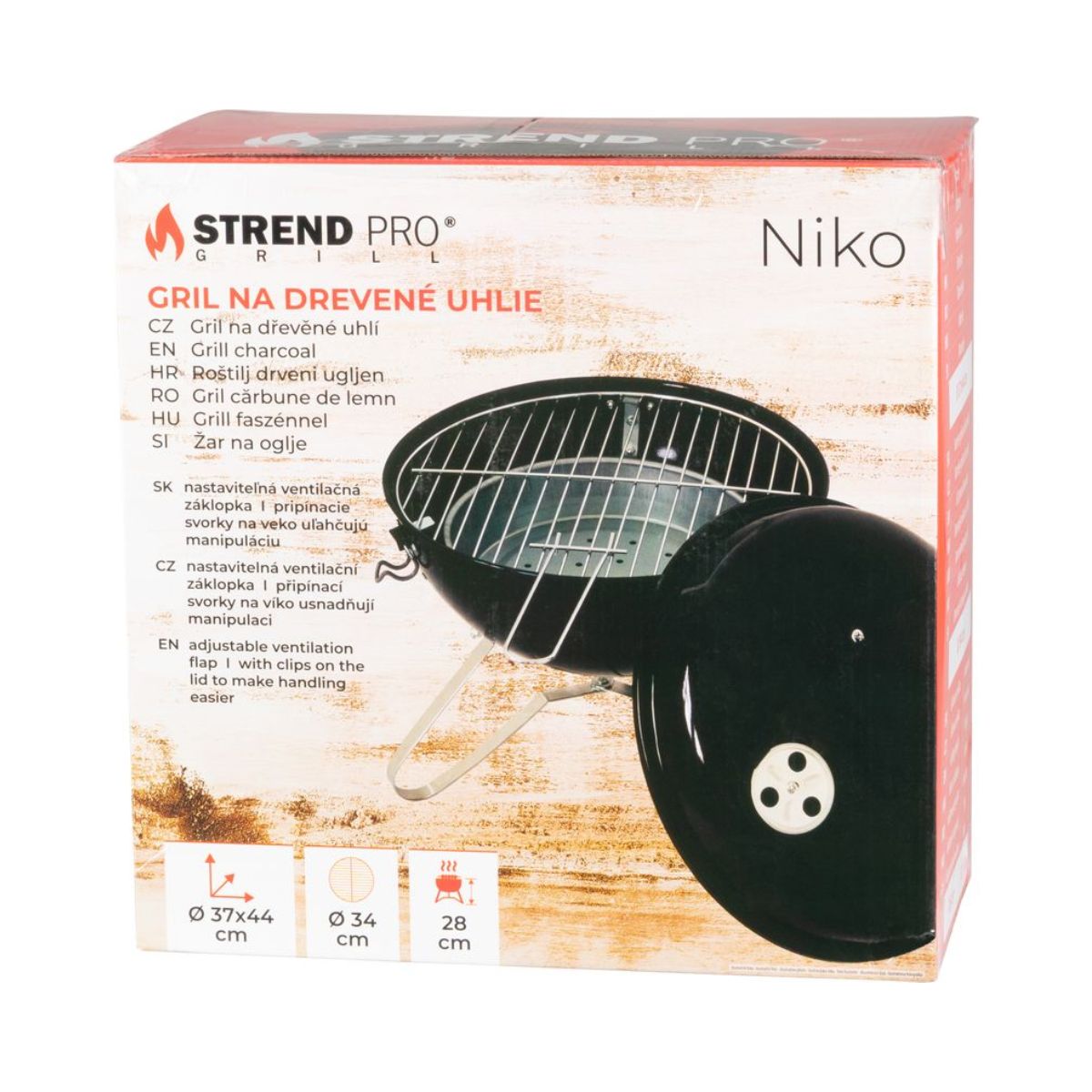 Gratar cu capac, pe carbuni, Strend Pro Niko BBQ, Ø37 cm, otel vopsit, portabil, 9, hectarul.ro