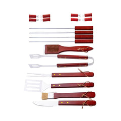 Set ustensile gratar 19 piese Strend Pro Grill, inox si lemn in geanta rigida