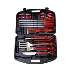 Set ustensile gratar 19 piese Strend Pro Grill, inox si lemn in geanta rigida