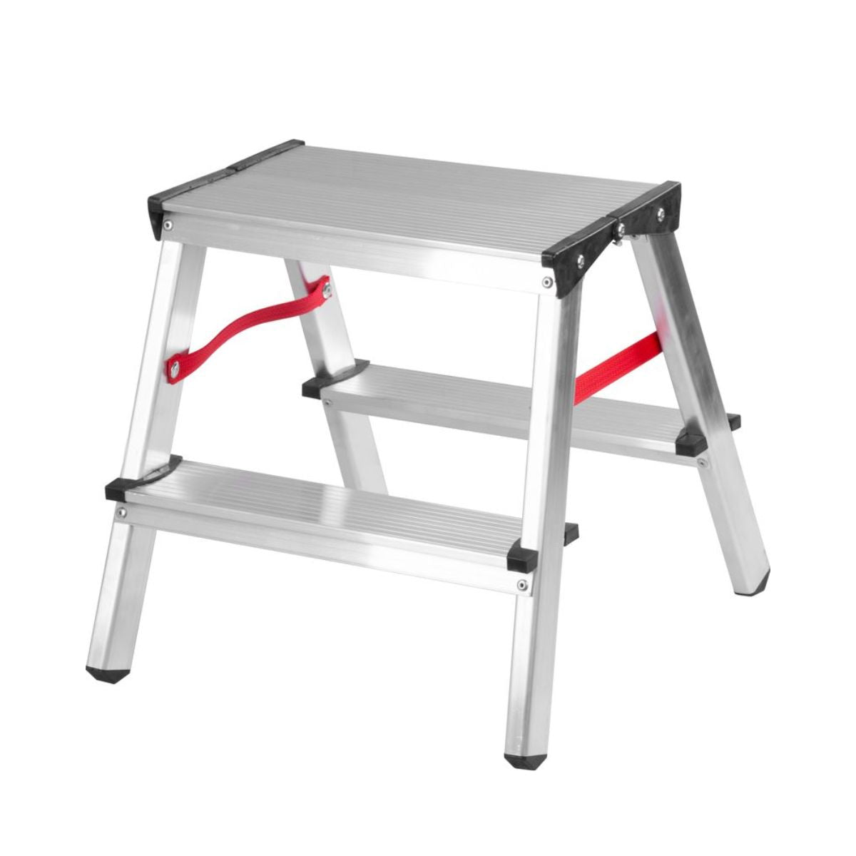 Scara dubla din aluminiu 40 cm, 2x2 trepte, cu platforma, max 125 kg, argintiu, DD Strend Pro, 1, hectarul.ro