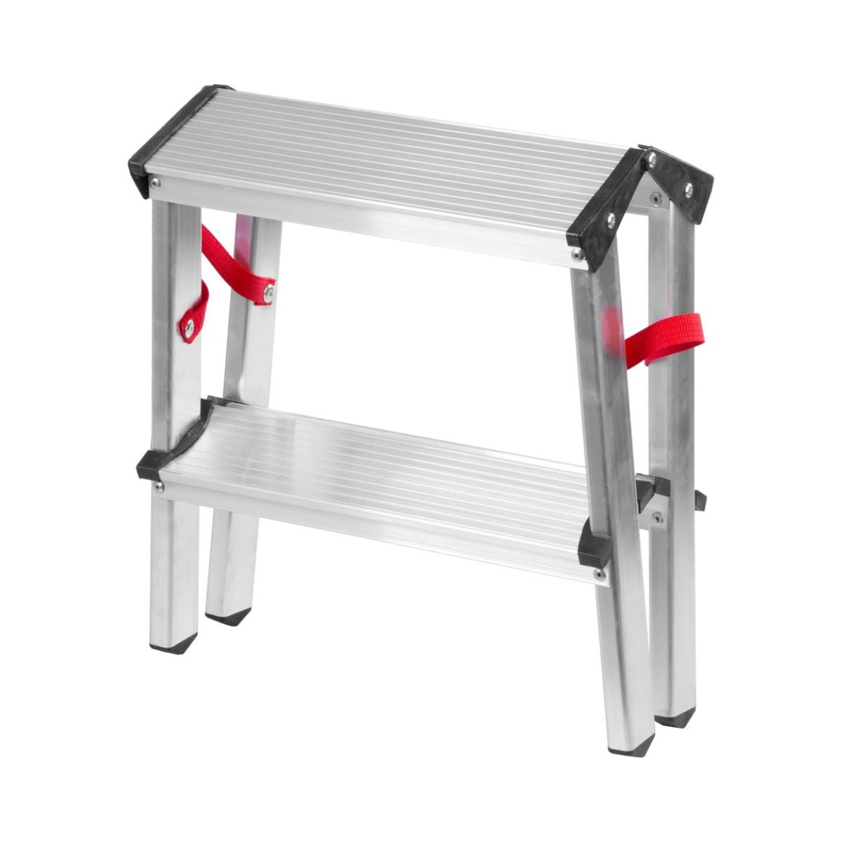 Scara dubla din aluminiu 40 cm, 2x2 trepte, cu platforma, max 125 kg, argintiu, DD Strend Pro, 2, hectarul.ro