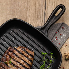 Tigaie-grill patrata 27x27 cm din fonta Black Collection Tramontina