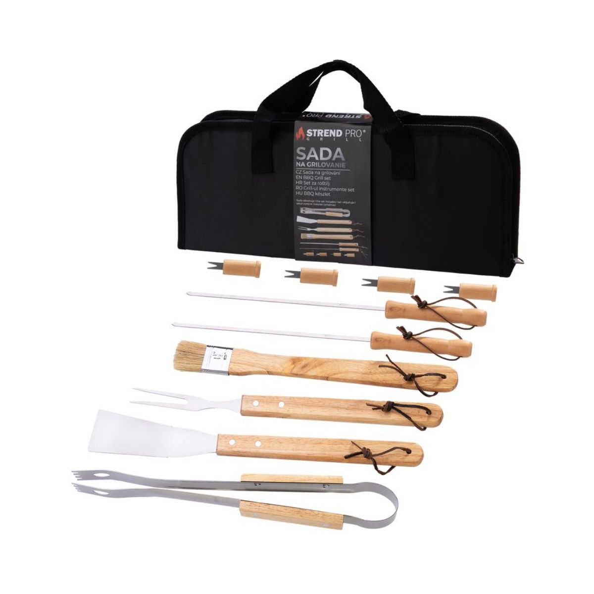 Set ustensile gratar 11 piese Strend Pro Grill, inox si lemn in geanta transport, 3, hectarul.ro