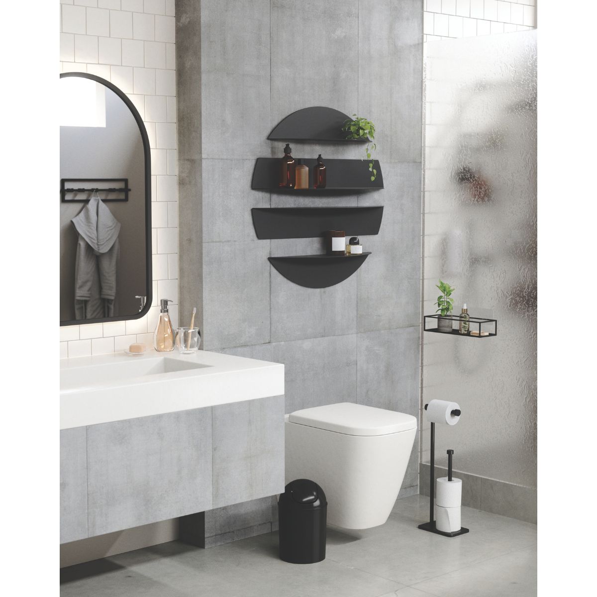 Suport pentru role de hartie, negru, din otel galvanizat, 20 x 12 x 52 cm, Cappa Umbra, 5, hectarul.ro