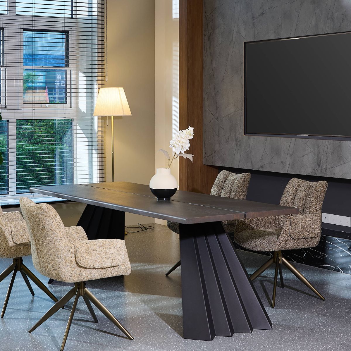 Scaun living/dining rotativ Nuria, bej-heather, material textil si cadru metalic, 7, hectarul.ro