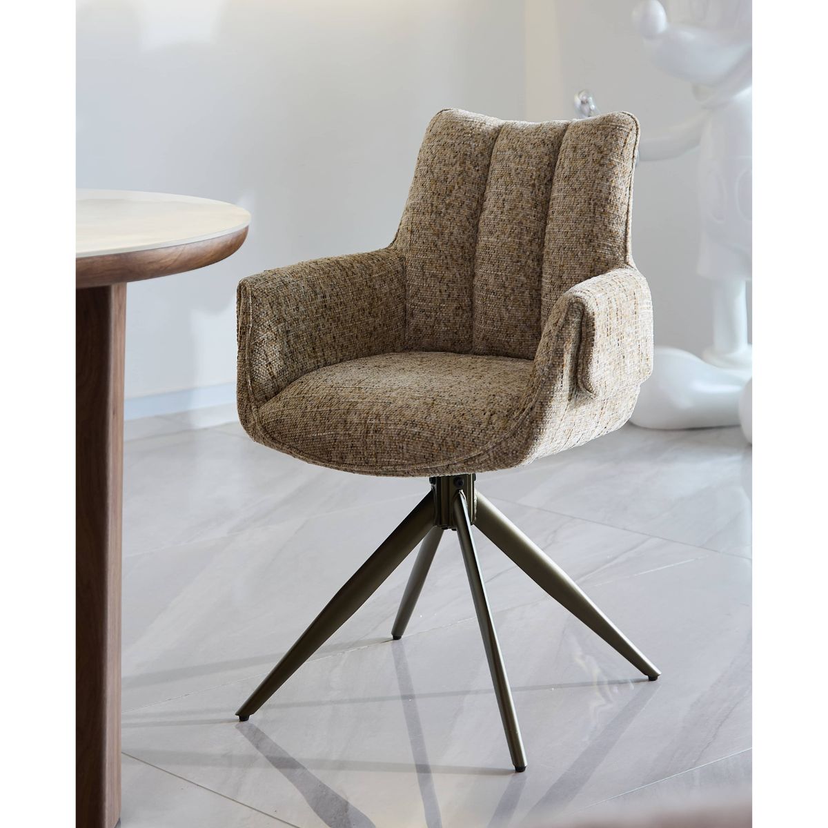 Scaun living/dining rotativ Nuria, bej-heather, material textil si cadru metalic, 2, hectarul.ro