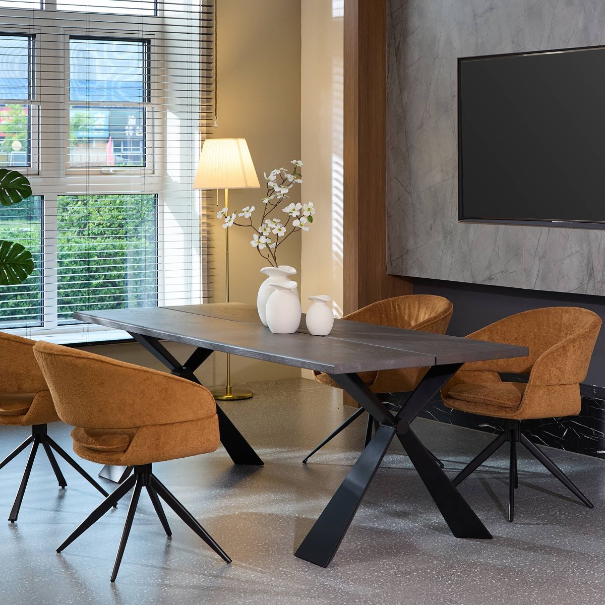 Scaun living/dining rotativ Montana, maro, material textil si cadru metalic, 8, hectarul.ro