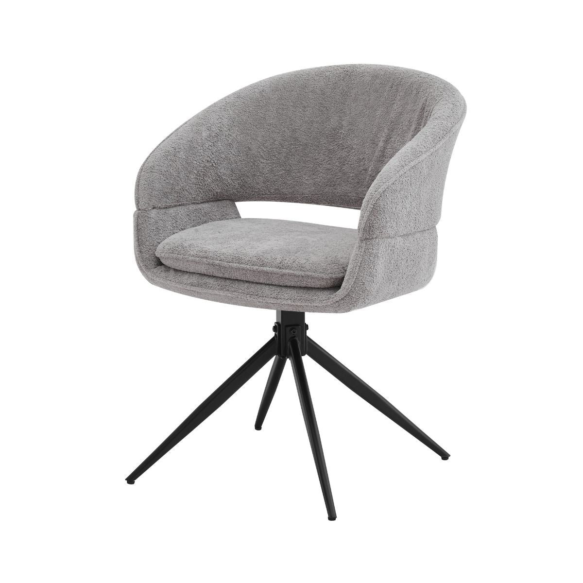 Scaun dining rotativ Montana Ha.ro, gri, tapițat cu material textil și bază metalică neagră, design modern cu funcție 180°