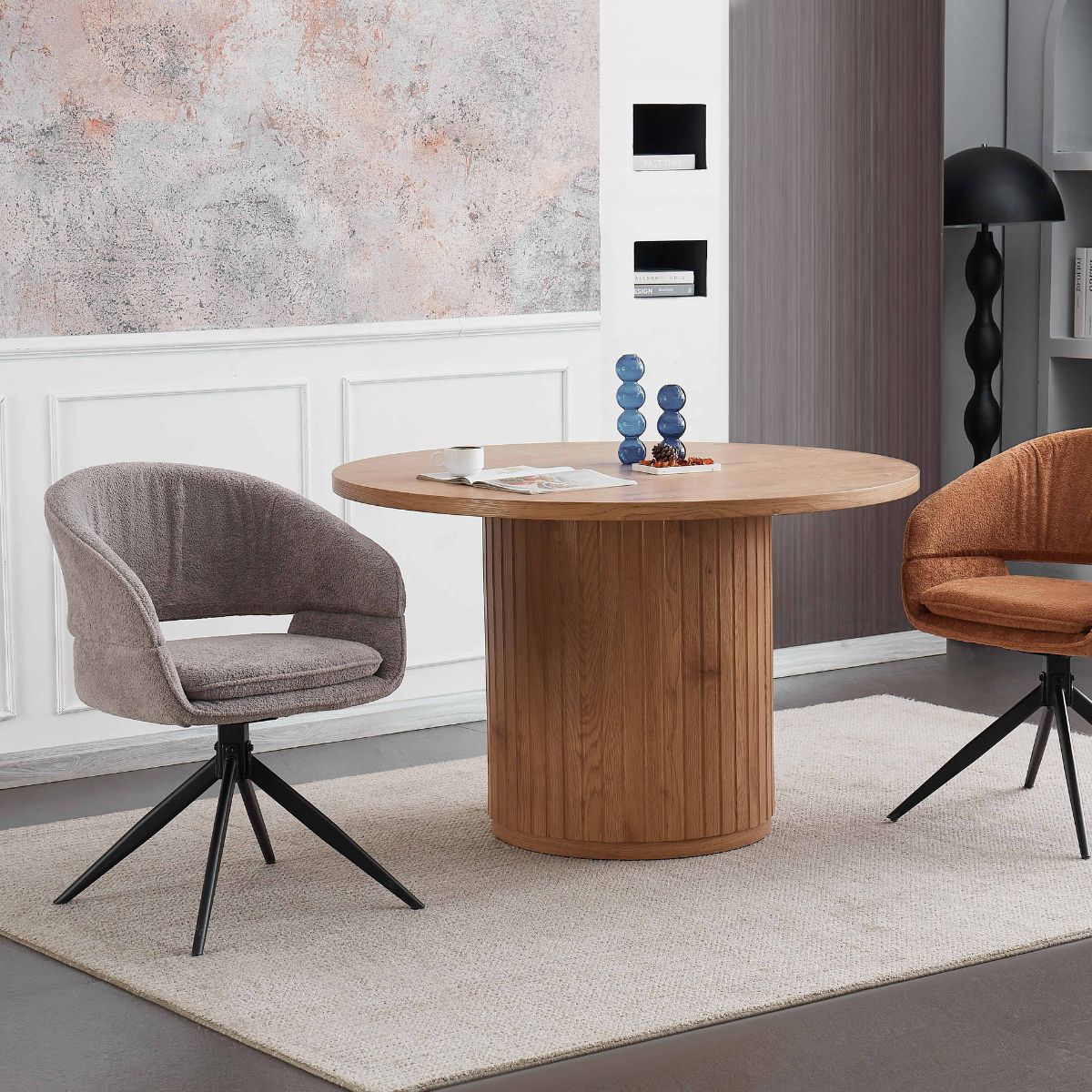 Scaun living/dining rotativ Montana, gri, material textil si cadru metalic, 6, hectarul.ro