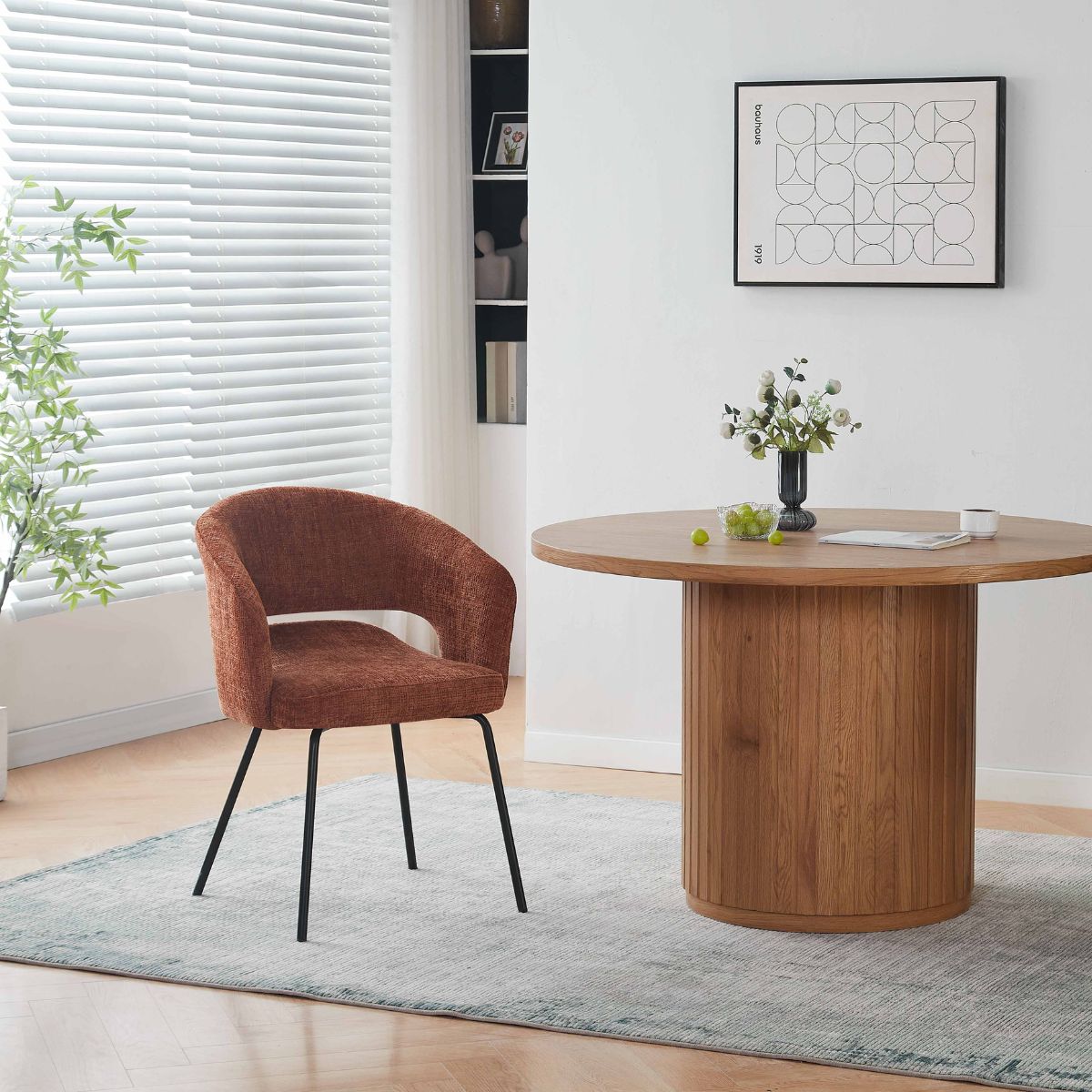Scaun living/dining Myrene, caramiziu, material textil si cadru metalic, 6, hectarul.ro