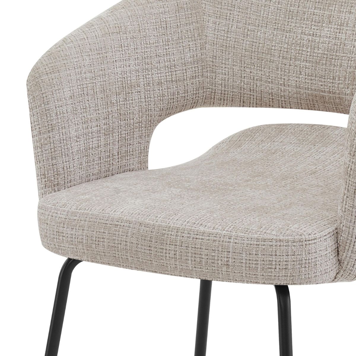 Scaun dining Myrene Ha.ro, bej, tapițat cu material textil și picioare metalice negre, design modern cu brațe integrate, 5, hectarul.ro