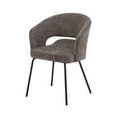 Scaun dining Myrene Ha.ro, maro-taupe, tapițat cu material textil și picioare metalice negre, design modern cu cotiere integrate