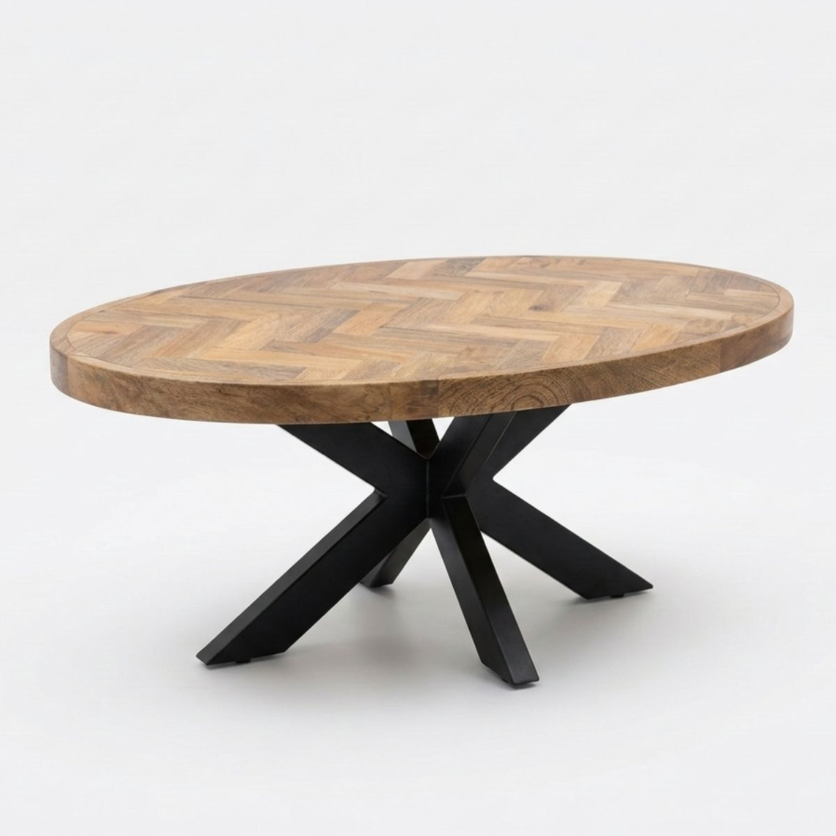 Masuta de cafea ovala 100x60 cm maro natur din lemn de mango Herringbone Haro, 4, hectarul.ro