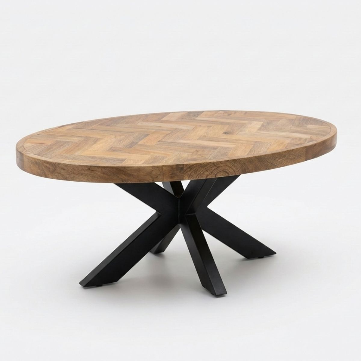 Masuta de cafea ovala 100x60 cm maro natur din lemn de mango Herringbone Haro, 5, hectarul.ro