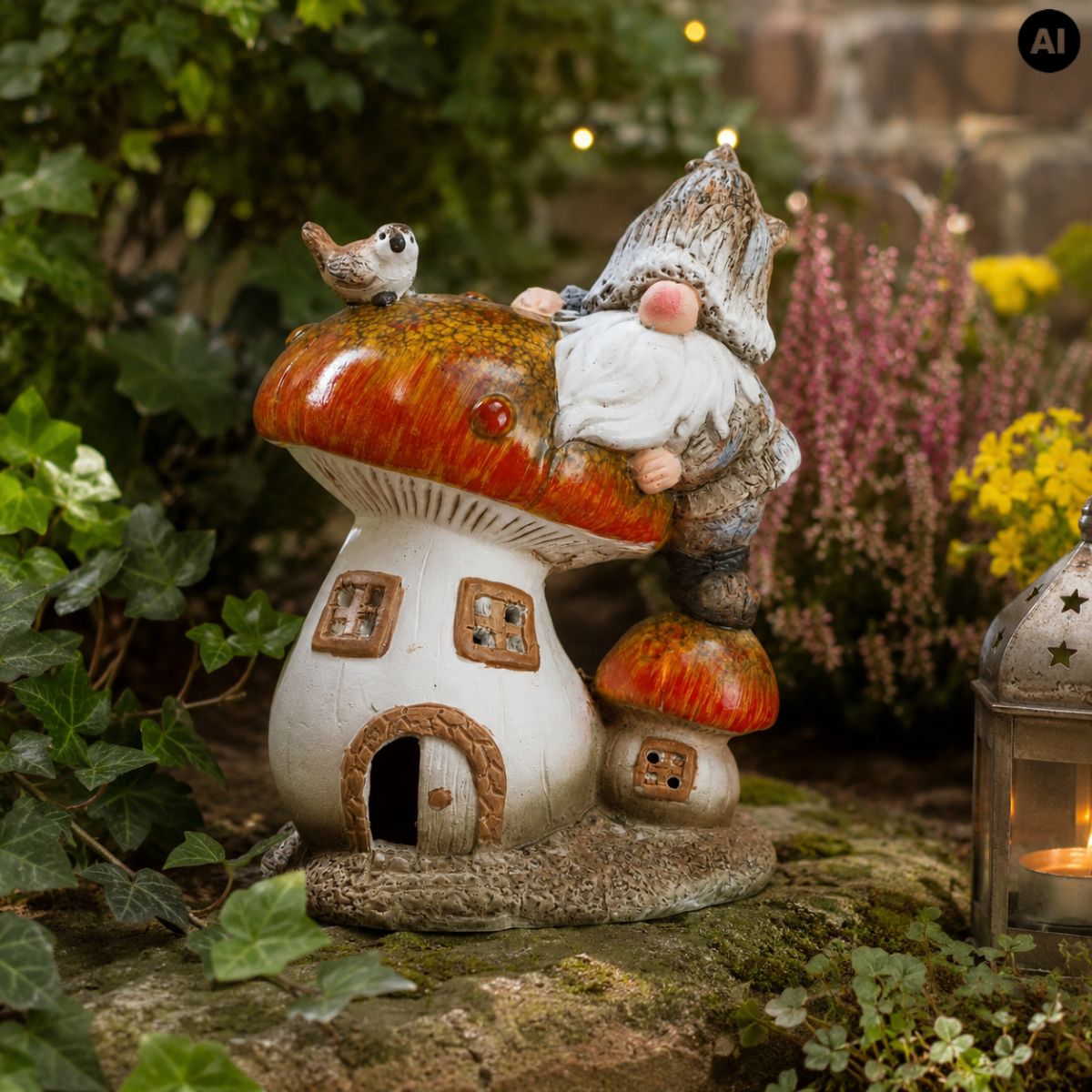 Decoratiune de gradina 16 cm ciuperca cu gnom, polirasina, Cosy&Trendy, 2, hectarul.ro